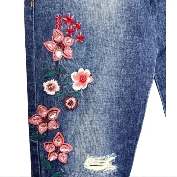 Juicy Couture Black Label Embellished Floral Cherry Blossom Boyfriend Jeans NWT